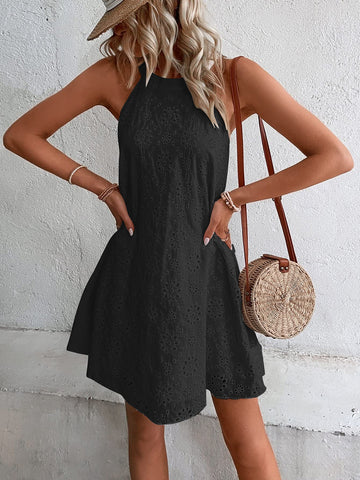Hem detail Eyelet Grecian Neck Dress – Voguelle