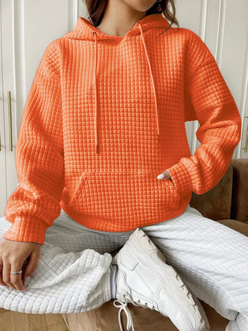 Beige hoodie with grid knit fabric texture – Voguelle
