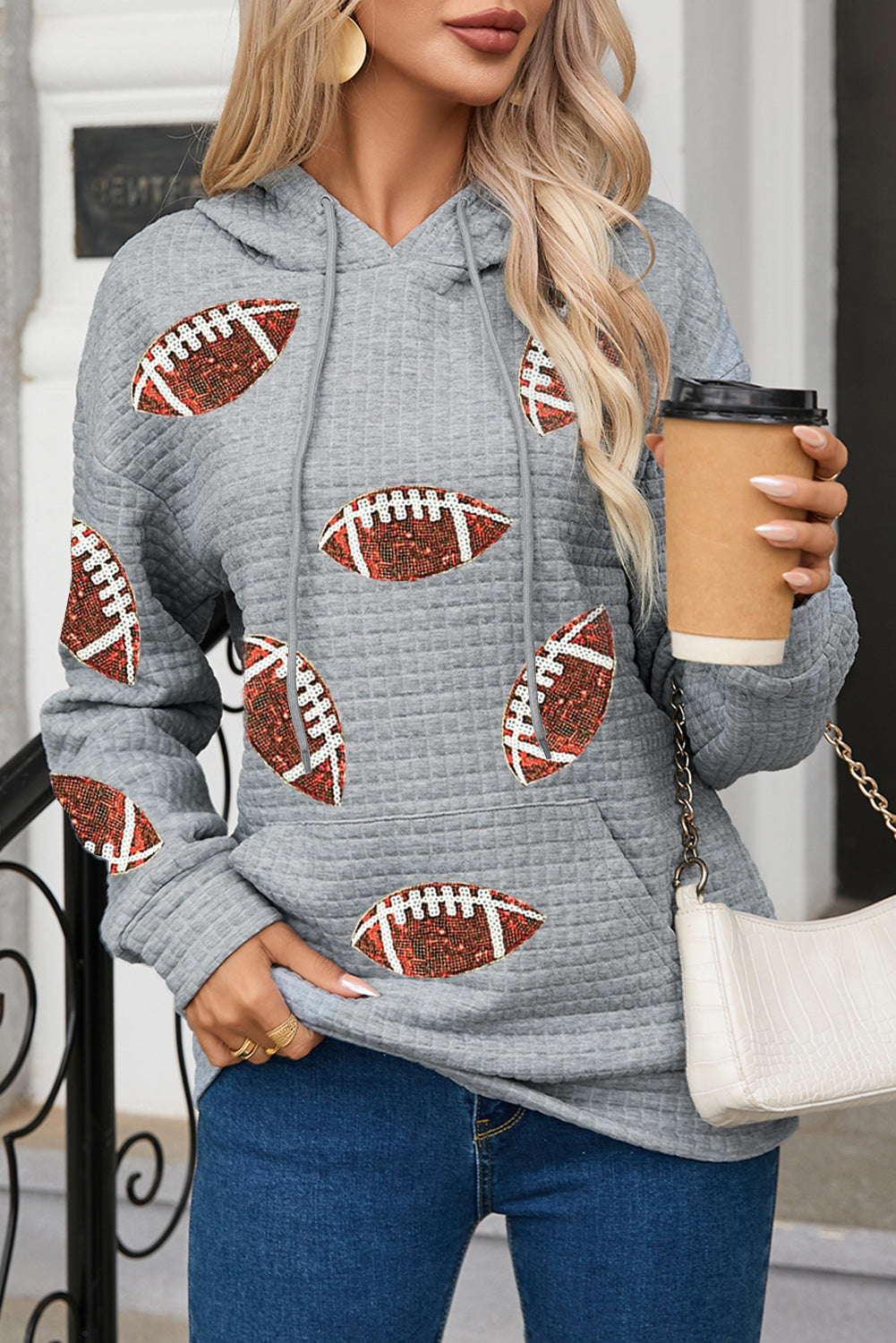 Casual drawstring football hoodie – Voguelle