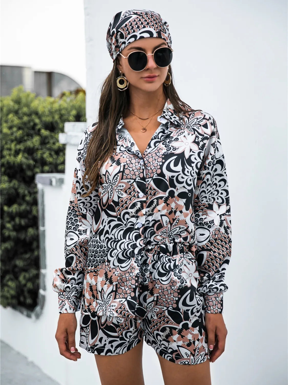  black Printed Shirt & Shorts Set with matching hat – Voguelle