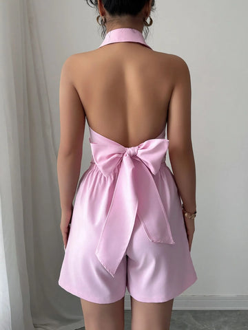 Front view of pink sleeveless vest and shorts two-piece set on model – Voguelle