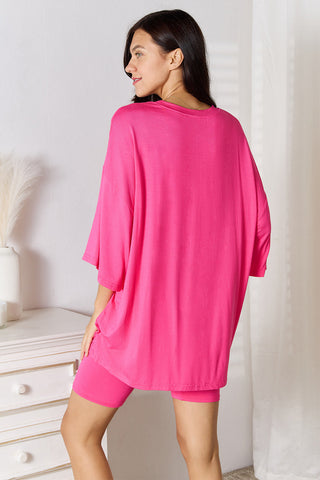 Brown two-piece lounge outfit with 3/4 sleeves – Voguelle