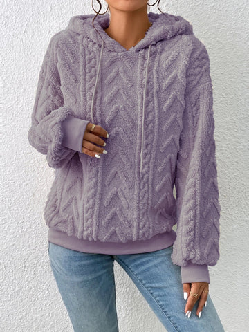 Soft plush beige hoodie with chevron knit design – Voguelle