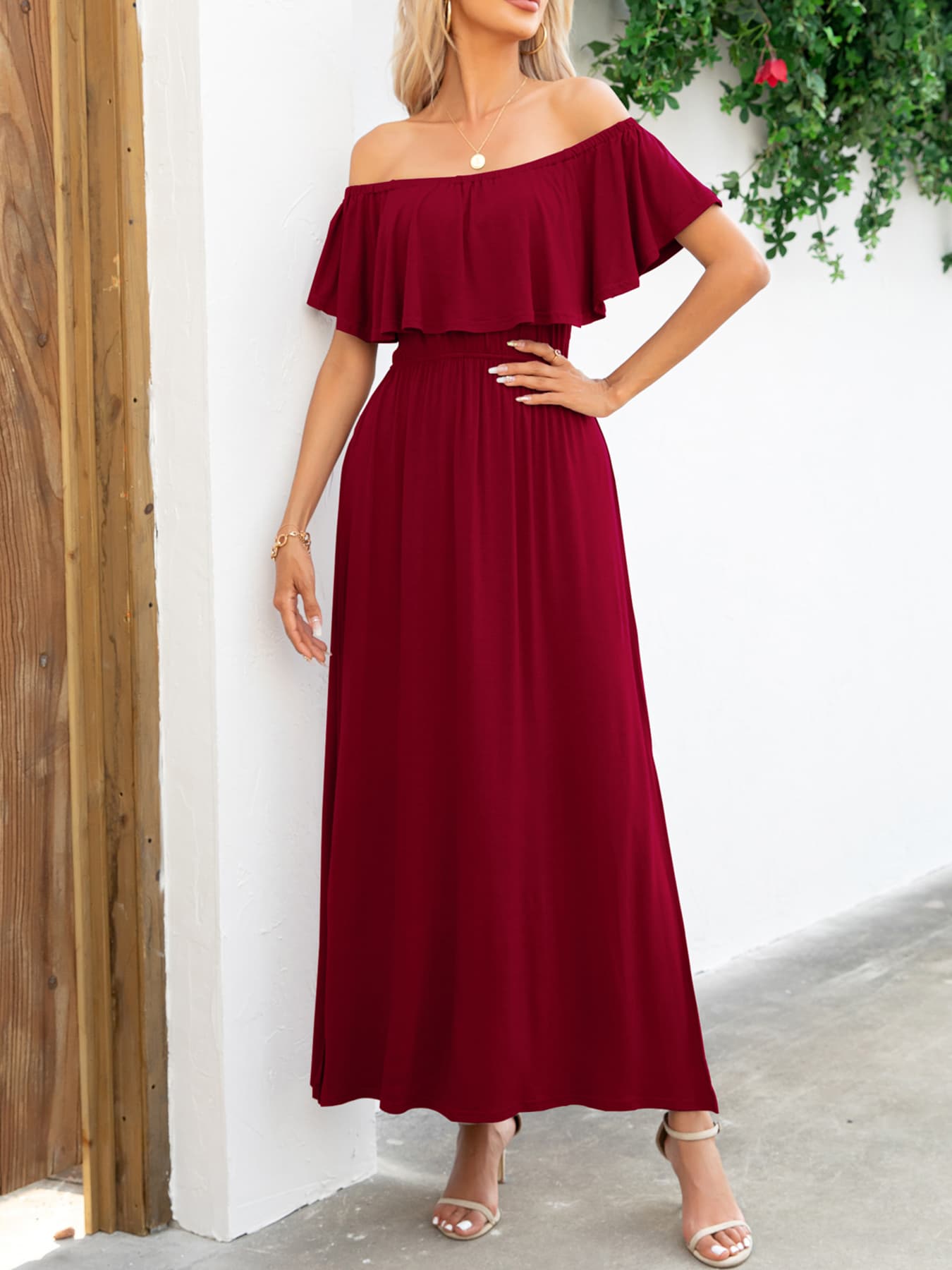 Stylish navy slit maxi dress with elastic waist – Voguelle