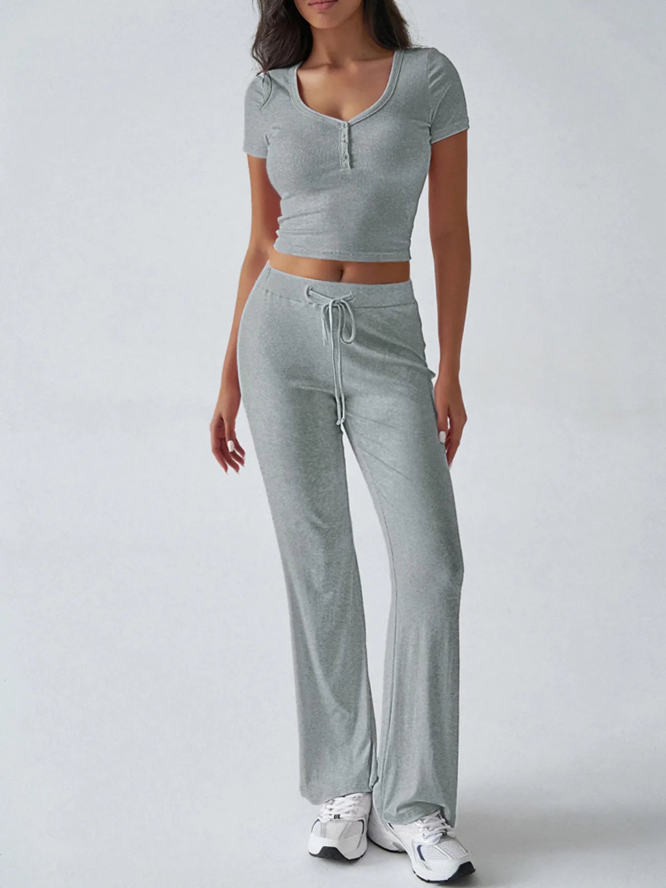 Relaxed pink ribbed two-piece lounge set for women – Voguelle