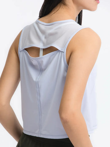 Back detail of Millennia Cropped Active Tank in light yellow – Voguelle