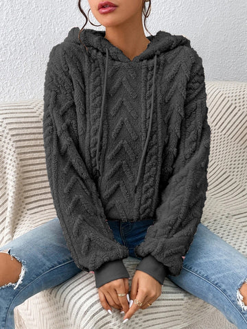 Beige fleece hoodie shown in relaxed cozy fit – Voguelle