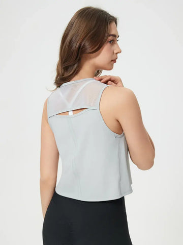 Back view of Millennia Cropped Active Tank in White – Voguelle