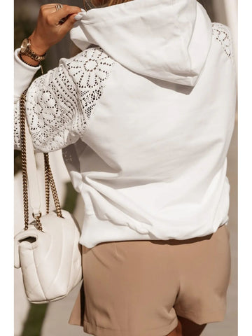 Back detail of White Drawstring Hoodie – Voguelle