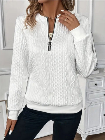 Close-up of zip detail textured long sleeve sweatshirt – Voguelle