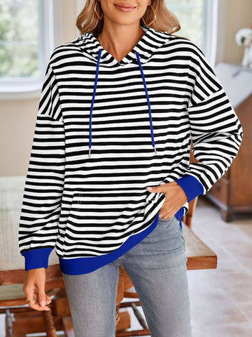 Navy striped hoodie with yellow ribbed hem – Voguelle