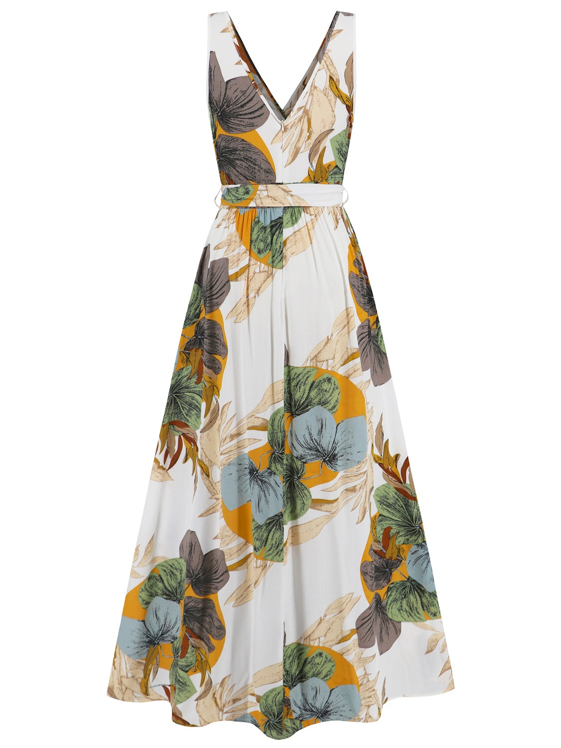 Front view of floral slit tied surplice maxi dress on model – Voguelle