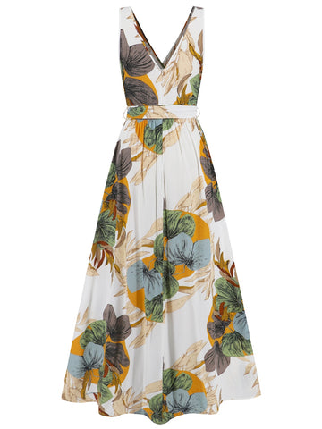Front view of floral slit tied surplice maxi dress on model – Voguelle