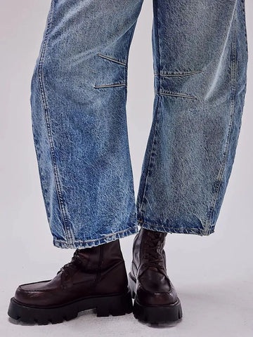 Mid blue vintage wash wide leg jeans – Voguelle