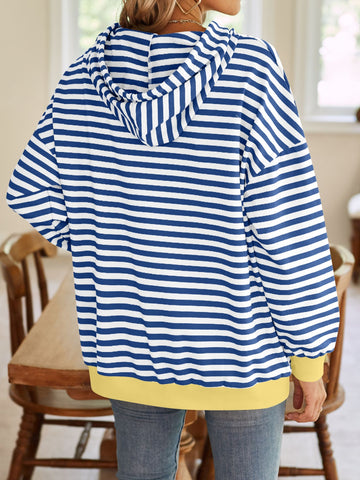 Relaxed fit striped hoodie in navy and white – Voguelle