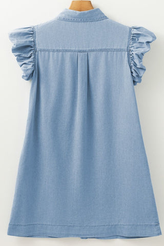 Smocked denim mini dress styled with casual accessories – Voguelle