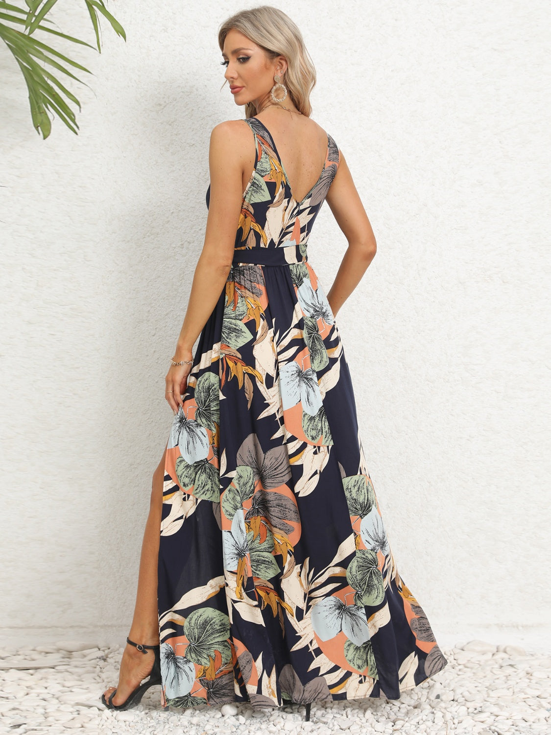 Full-length shot of slit floral surplice maxi dress – Voguelle