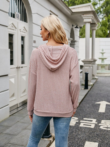 Kangaroo pocket ribbed drawstring hoodie for women – Voguelle