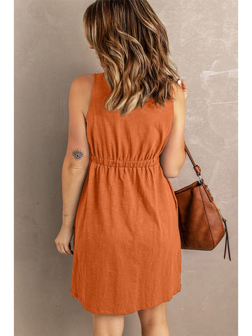 Hemline movement of black sleeveless button down casual dress – Voguelle
