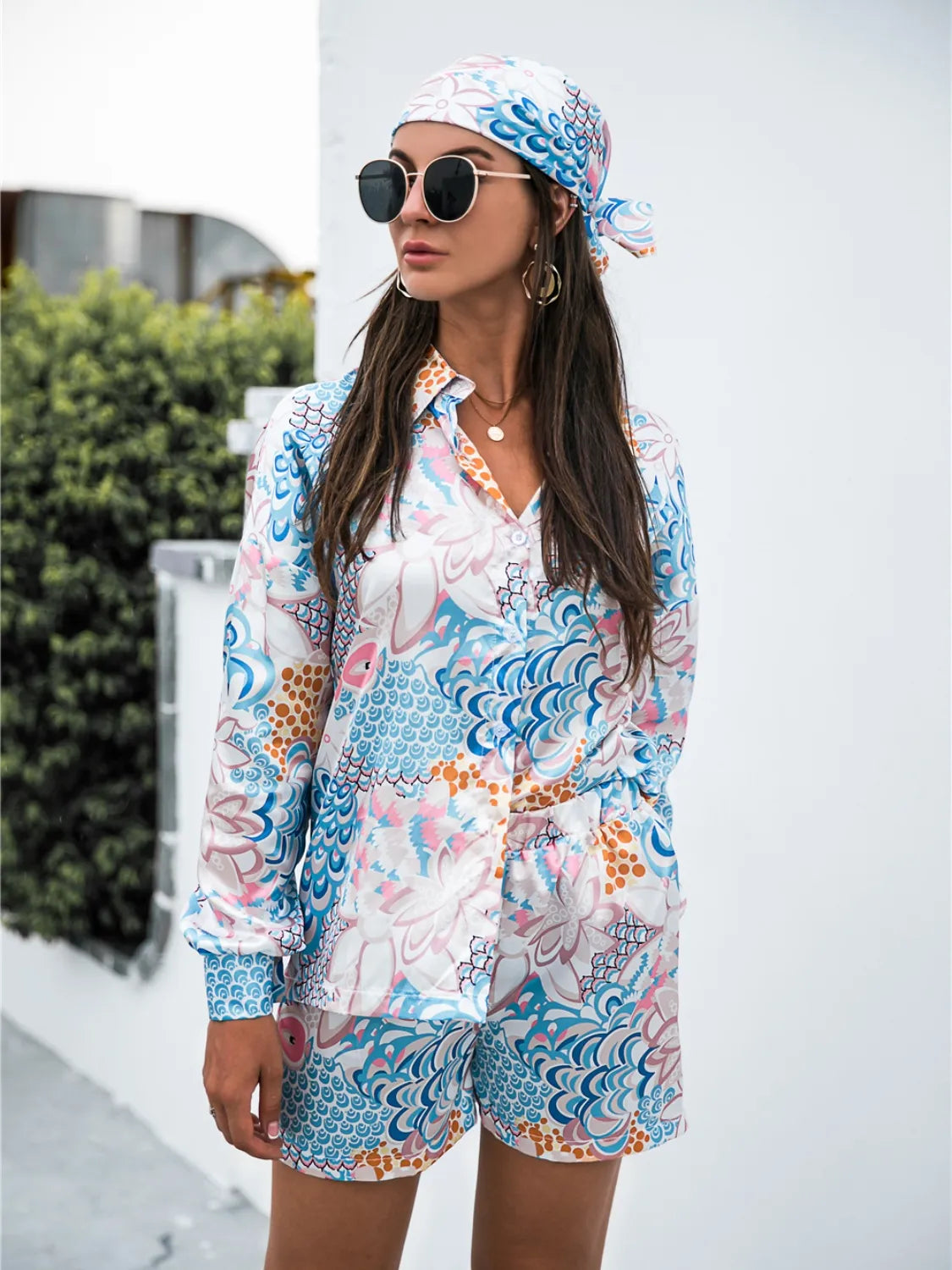 blue Printed Shirt & Shorts Set with hat – Voguelle