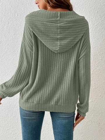 Relaxed fit ribbed hoodie in green with front pocket – Voguelle