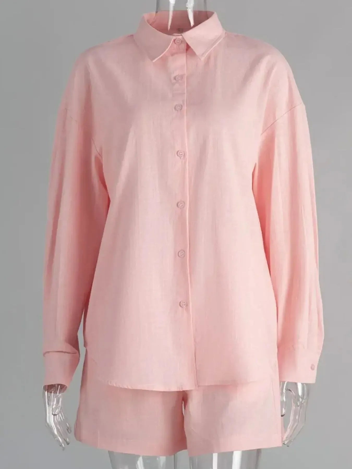 Pink summer loungewear set styled casually outdoors – Voguelle