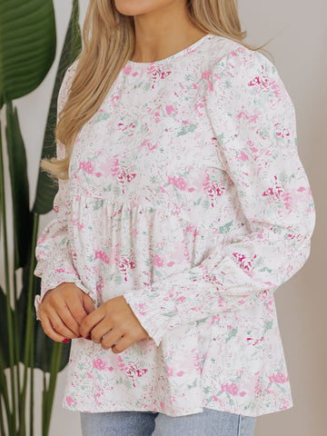 Long sleeve floral top with smocked cuffs – Voguelle