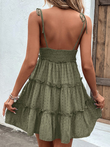 Hemline movement of white frill A-line mini dress – Voguelle