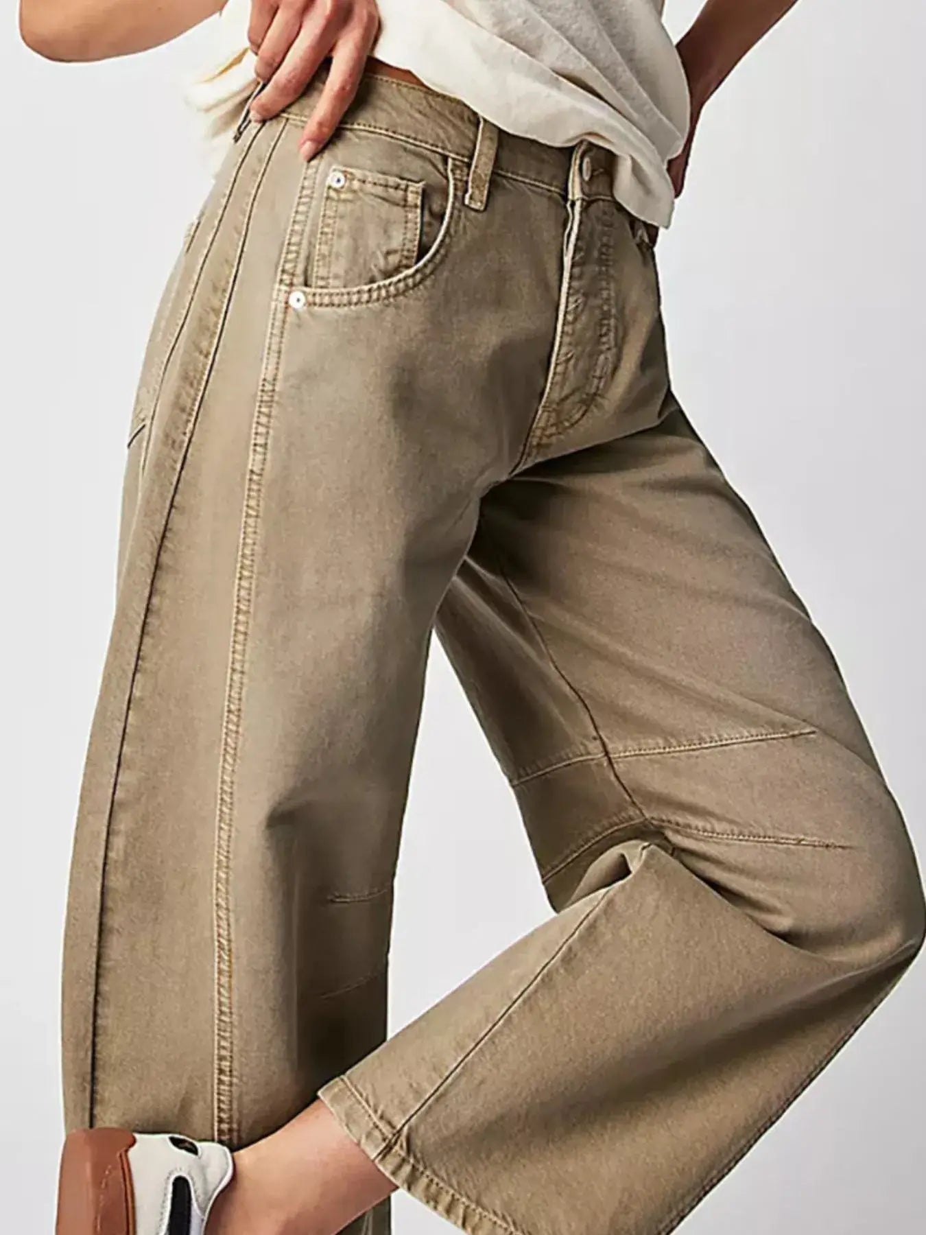 beige relaxed fit wide leg jeans – Voguelle