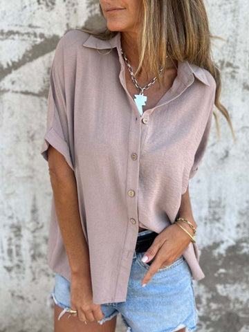 Rolled sleeve black blouse styled with denim shorts – Voguelle