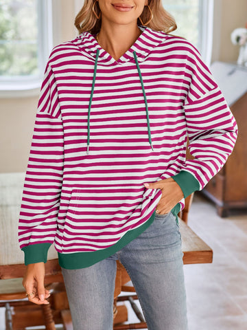 Striped long sleeve hoodie in soft fabric – Voguelle