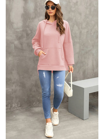 Long sleeve waffle-knit hoodie in gray casual wear – Voguelle