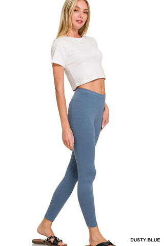 Back view dusty blue cotton round neck top with leggings – Voguelle