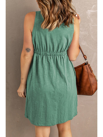 Side view highlighting A-line silhouette of sleeveless dress – Voguelle
