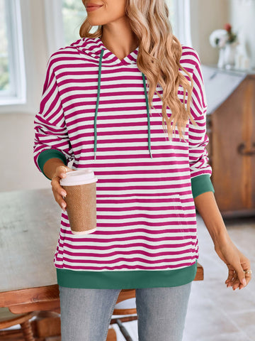 Casual striped hoodie with contrast hem – Voguelle