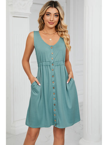 Front view of V-neck mini tank dress – Voguelle
