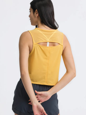 Back detail of Millennia Cropped Active Tank in yellow – Voguelle