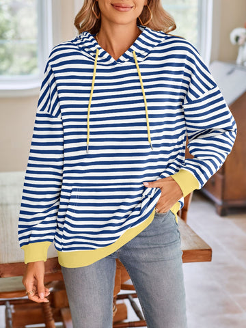 Women’s striped pullover hoodie with drawstrings – Voguelle