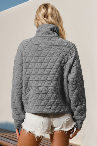 Back view rust quilted half zip sweatshirt – Voguelle