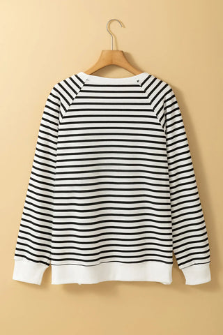 Back view striped round neck long sleeve sweatshirt – Voguelle