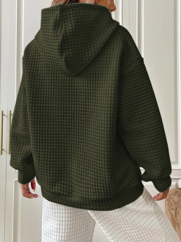 Textured beige hoodie pullover front view – Voguelle
