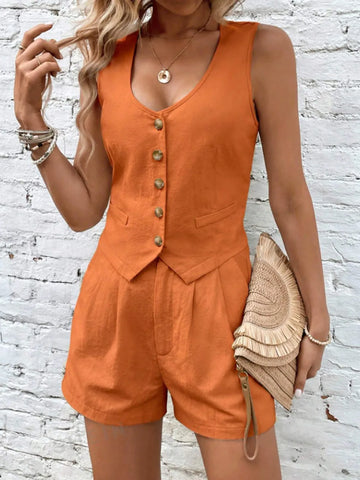 Sleeveless brown vest and shorts matching set – Voguelle
