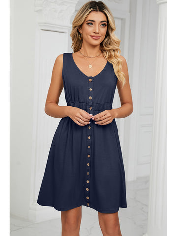 Side angle Buttoned Wide Strap Mini Dress – Voguelle