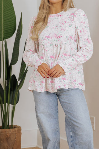 Feminine floral blouse in white with pink flowers – Voguelle